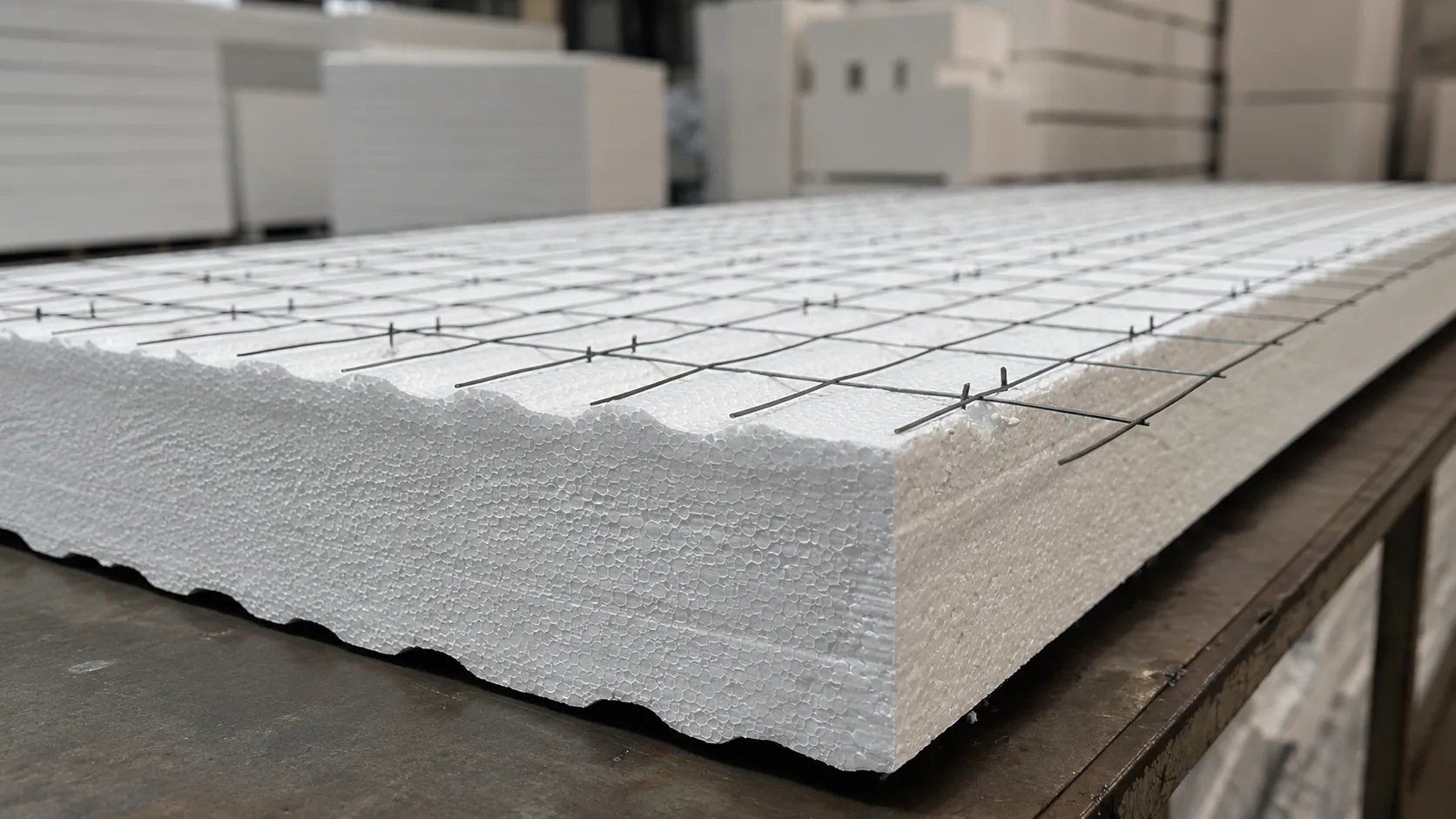 Panel de EPS con malla de acero en planta de producción CASSAFORMA
