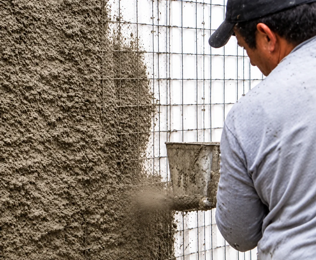 Operario proyectando concreto sobre un panel Cassaforma